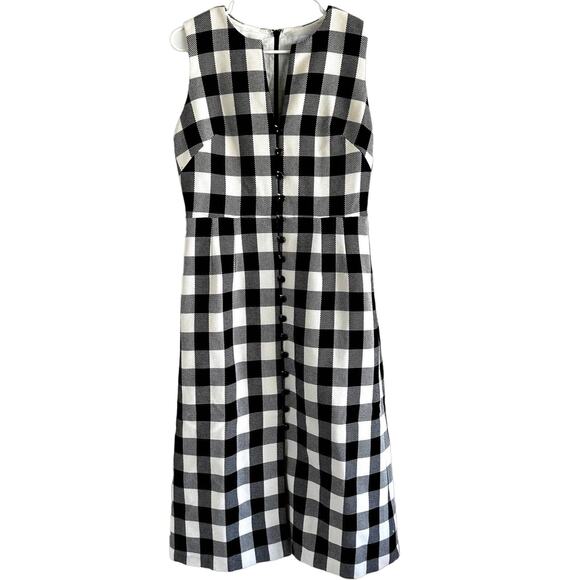 Pearl By Lela Rose Gingham Midi Dress Button Down Sheath Sleeveless 8 - Picture 2 of 7